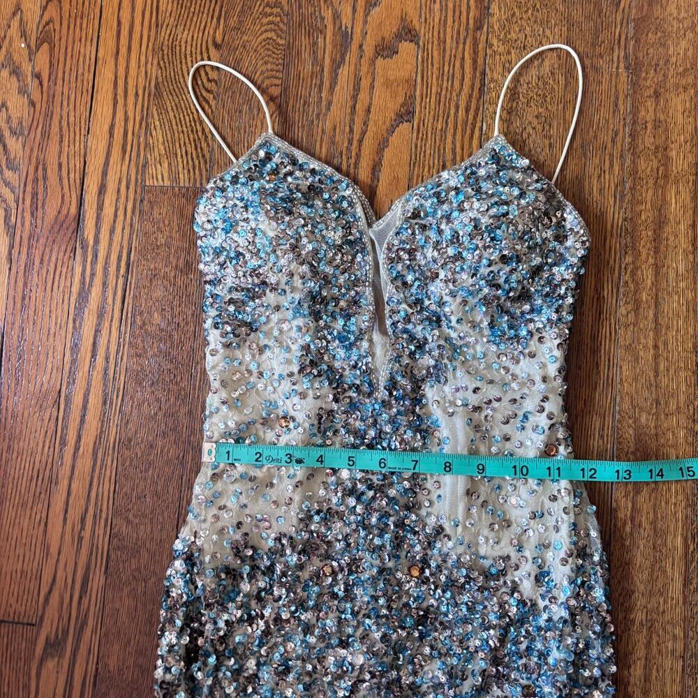 Faviana Glamour Sequin Mermaid Gown Blue Silver‎ Formal 00 **FLAWS, read desc** - Picture 7 of 12